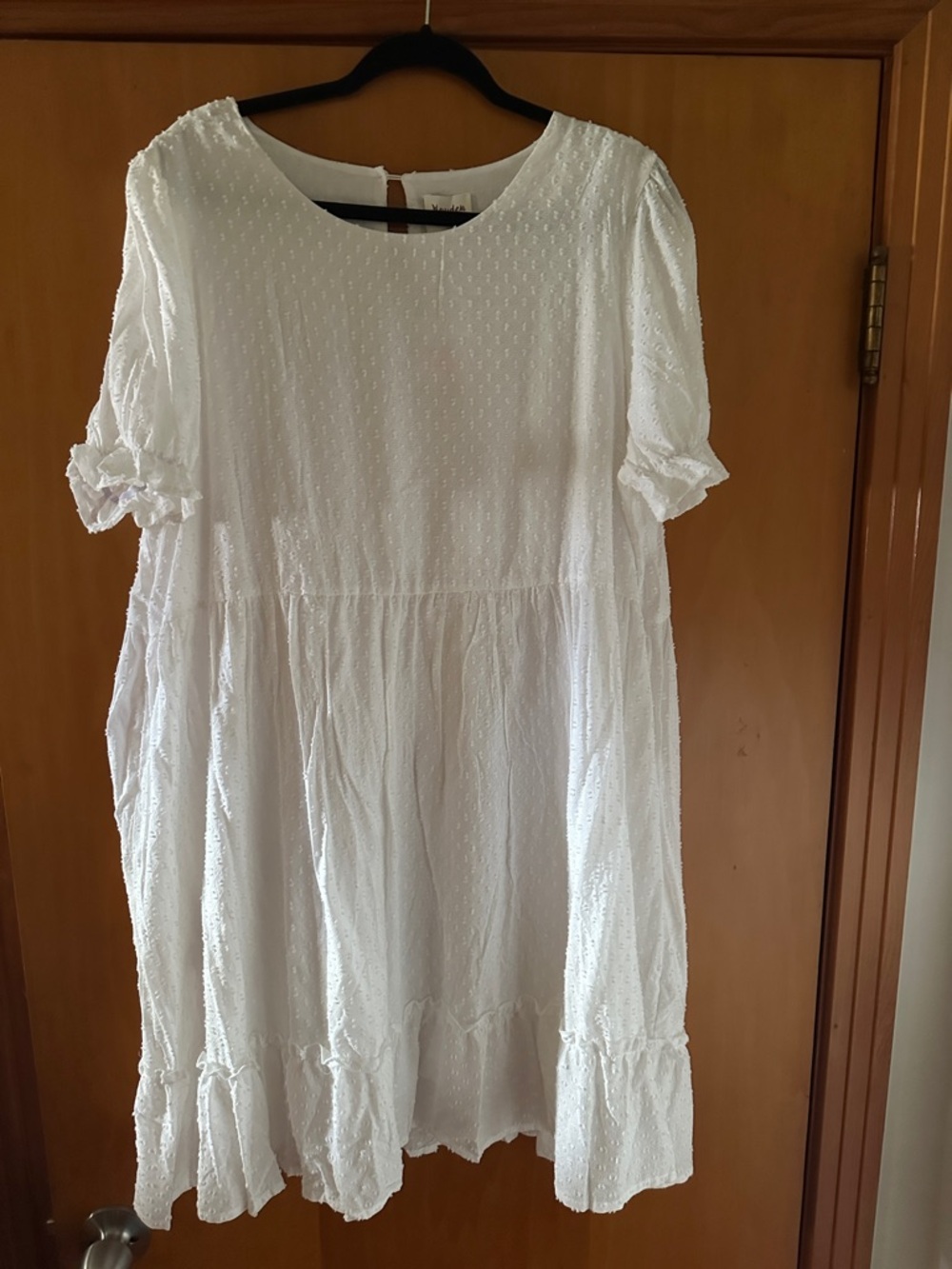 Textured White Midi Dress with Ruffle Hem